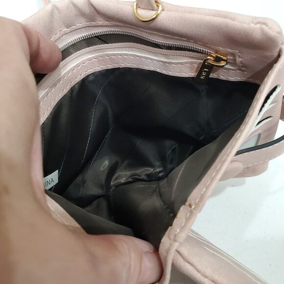 Small Handbag Pink Faux Leather Gold Tone Chain Crossbody Strap with Billfold - Picture 16 of 16